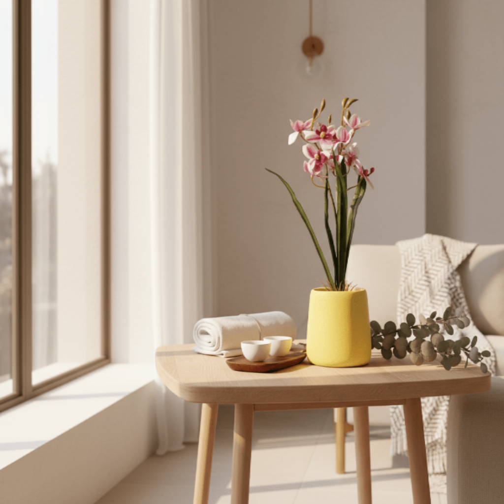 AKDC Ceramic Yellow Pot With Polyster Pink Orchid Plant 37*10 Cm - Al Kabayel Discount CentreAKDC Ceramic Yellow Pot With Polyster Pink Orchid Plant 37*10 CmArtificial FloraAKDCAl Kabayel Discount Centre