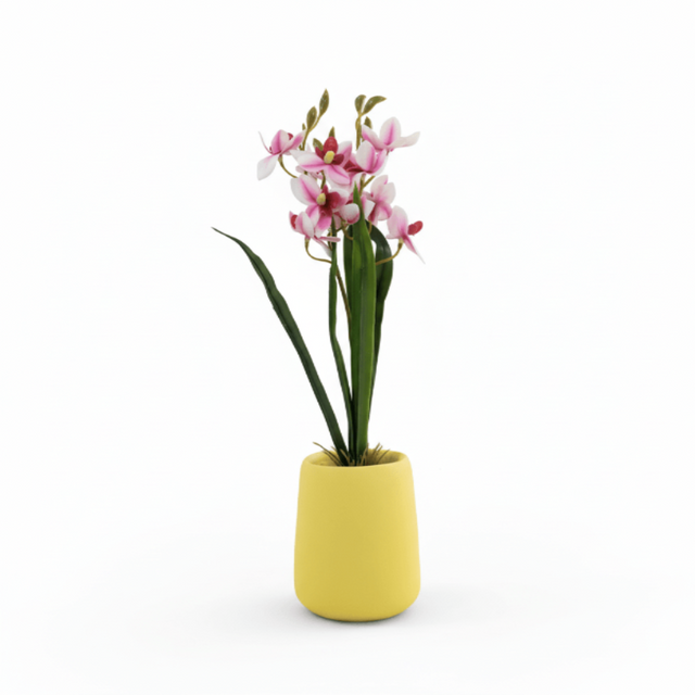 AKDC Ceramic Yellow Pot With Polyster Pink Orchid Plant 37*10 Cm - Al Kabayel Discount CentreAKDC Ceramic Yellow Pot With Polyster Pink Orchid Plant 37*10 CmArtificial FloraAKDCAl Kabayel Discount Centre