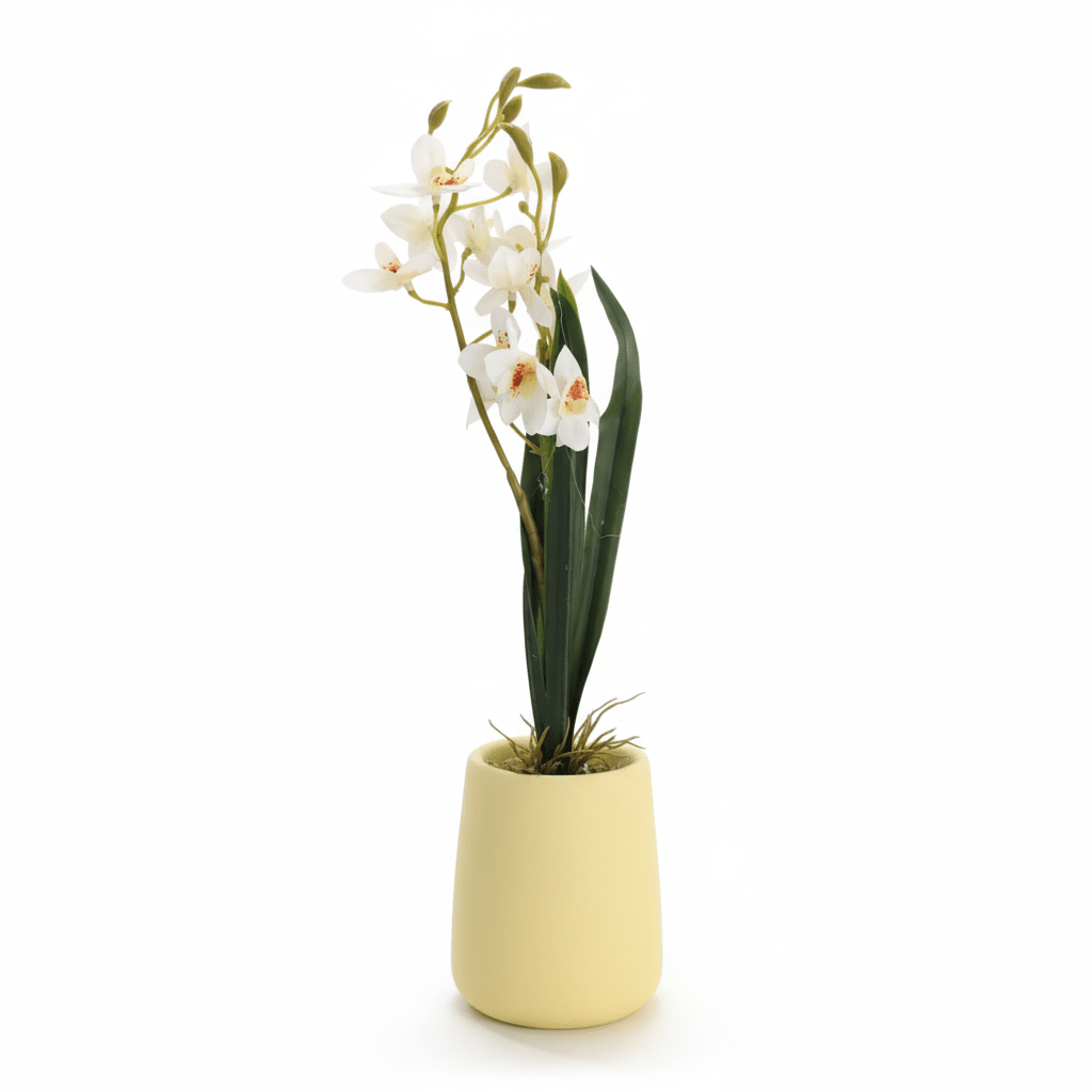AKDC Ceramic Yellow Pot With Polyster White Orchid Plant 37*10 Cm - Al Kabayel Discount CentreAKDC Ceramic Yellow Pot With Polyster White Orchid Plant 37*10 CmArtificial FloraAKDCAl Kabayel Discount Centre