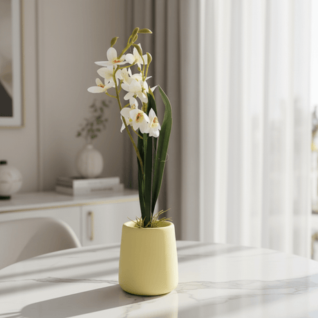 AKDC Ceramic Yellow Pot With Polyster White Orchid Plant 37*10 Cm - Al Kabayel Discount CentreAKDC Ceramic Yellow Pot With Polyster White Orchid Plant 37*10 CmArtificial FloraAKDCAl Kabayel Discount Centre