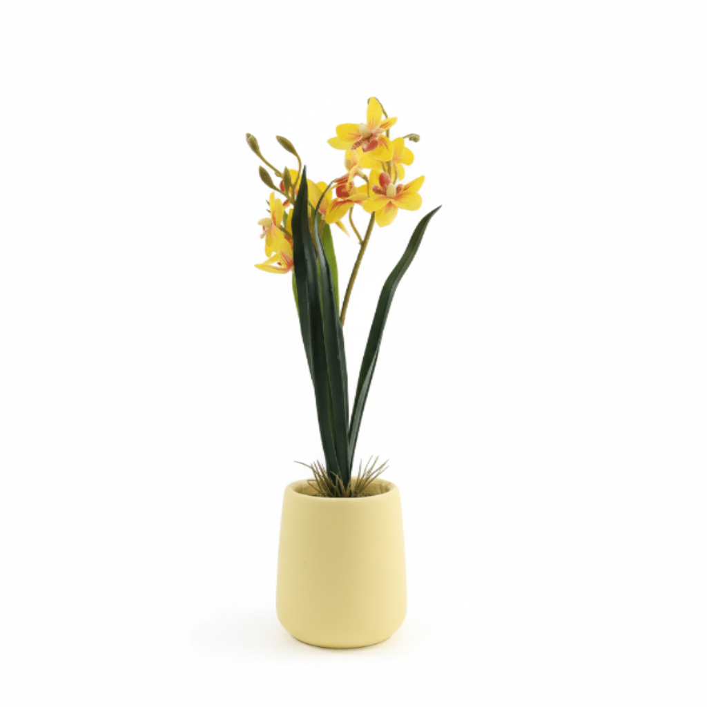 AKDC Ceramic Yellow Pot With Polyster Yellow Orchid Plant 37*10 Cm - Al Kabayel Discount CentreAKDC Ceramic Yellow Pot With Polyster Yellow Orchid Plant 37*10 CmArtificial FloraAKDCAl Kabayel Discount Centre