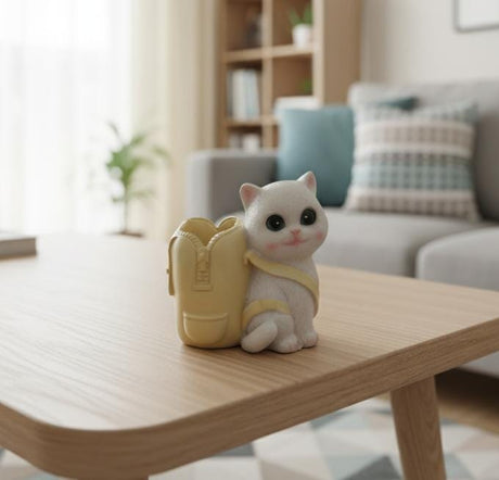 AKDC Charming Polyresin Cat with Bag Pen Holder – White & Yellow Decorative Desk Organizer 12 cm - Al Kabayel Discount CentreAKDC Charming Polyresin Cat with Bag Pen Holder – White & Yellow Decorative Desk Organizer 12 cmPen Holders & Desk OrganizersAKDCAl Kabayel Discount Centre