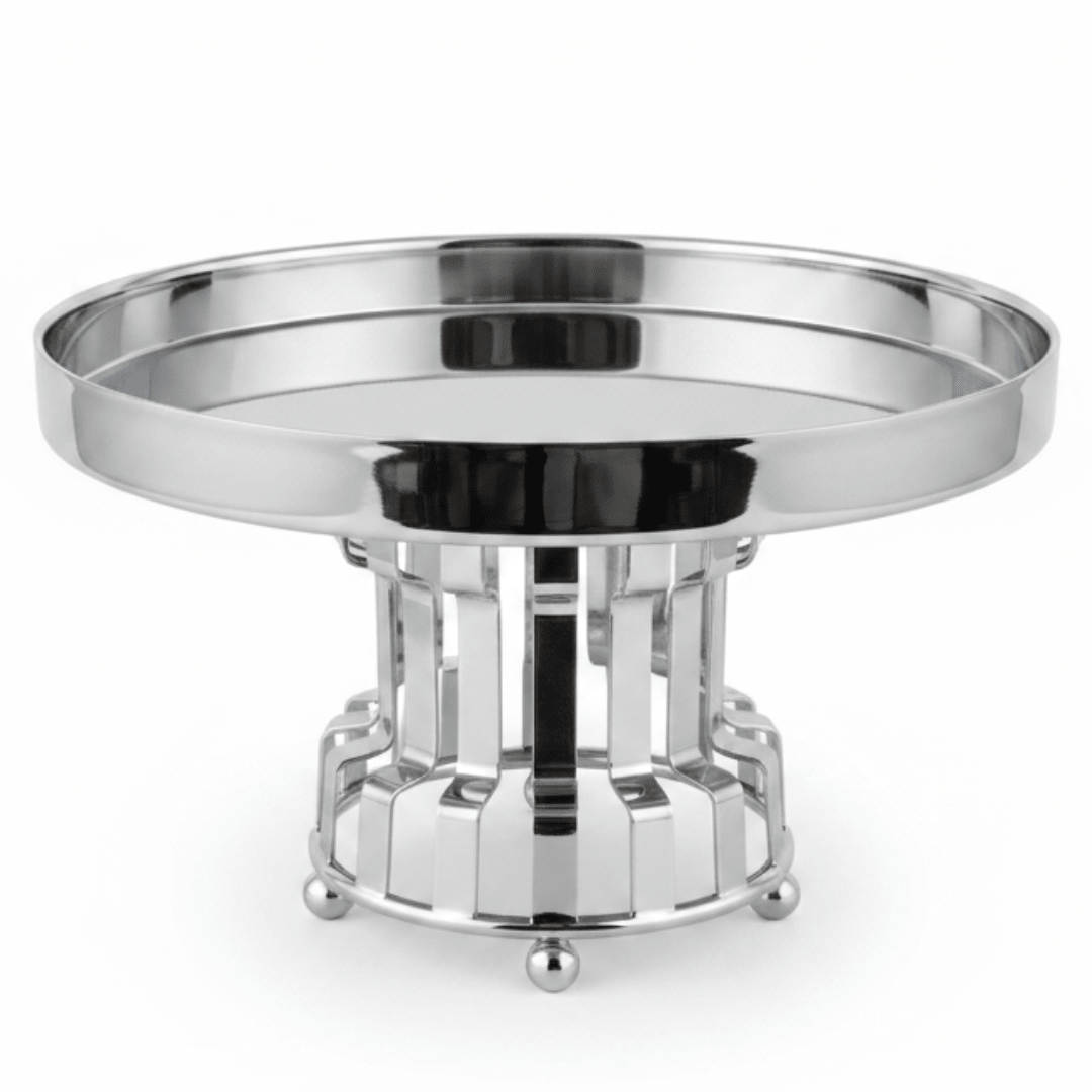 AKDC Classic Footed Stainless Steel Cake Stand – Elegant Dessert Display for Home & Events – 20 × 13 cm - Al Kabayel Discount CentreAKDC Classic Footed Stainless Steel Cake Stand – Elegant Dessert Display for Home & Events – 20 × 13 cmServing TraysAKDCAl Kabayel Discount Centre