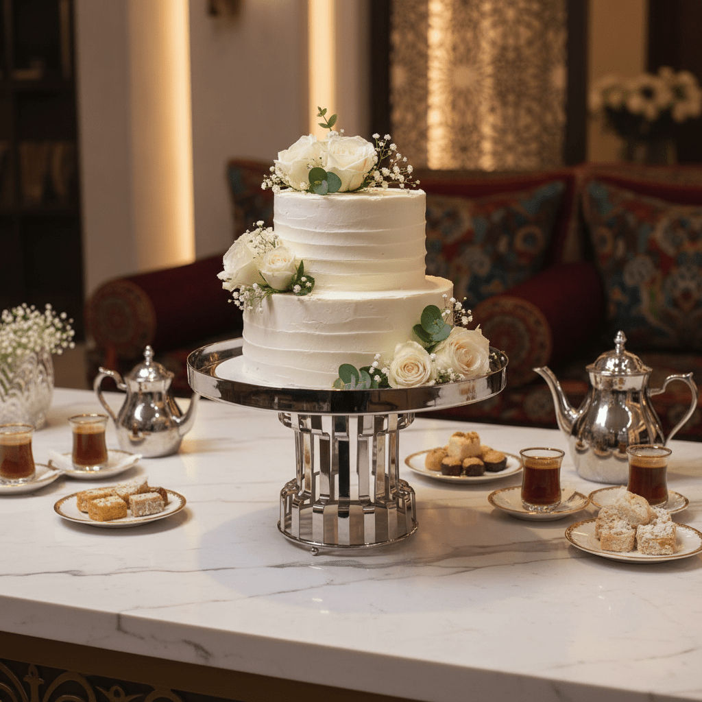 AKDC Classic Footed Stainless Steel Cake Stand – Premium Elevated Cake & Pastry Display – 26 × 16 cm - Al Kabayel Discount CentreAKDC Classic Footed Stainless Steel Cake Stand – Premium Elevated Cake & Pastry Display – 26 × 16 cmServing TraysAKDCAl Kabayel Discount Centre