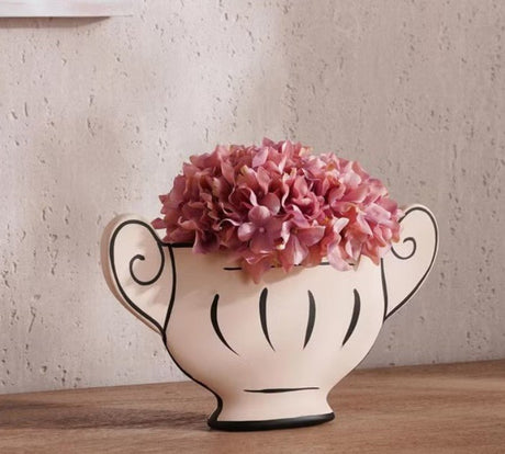 AKDC Classic Urn Style Clay Flower Vase 28cm*5cm*16.5cm, Beige and Black - Al Kabayel Discount CentreAKDC Classic Urn Style Clay Flower Vase 28cm*5cm*16.5cm, Beige and BlackFlower/Plant PotsAKDCAl Kabayel Discount Centre