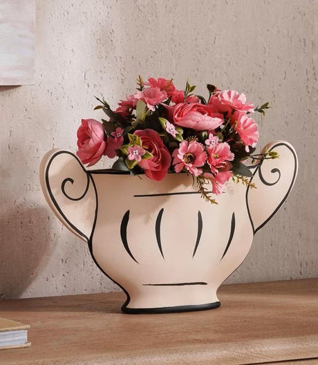 AKDC Classic Urn Style Clay Flower Vase 38cm*6.5cm*22.5cm, Beige and Black - Al Kabayel Discount CentreAKDC Classic Urn Style Clay Flower Vase 38cm*6.5cm*22.5cm, Beige and BlackFlower/Plant PotsAKDCAl Kabayel Discount Centre