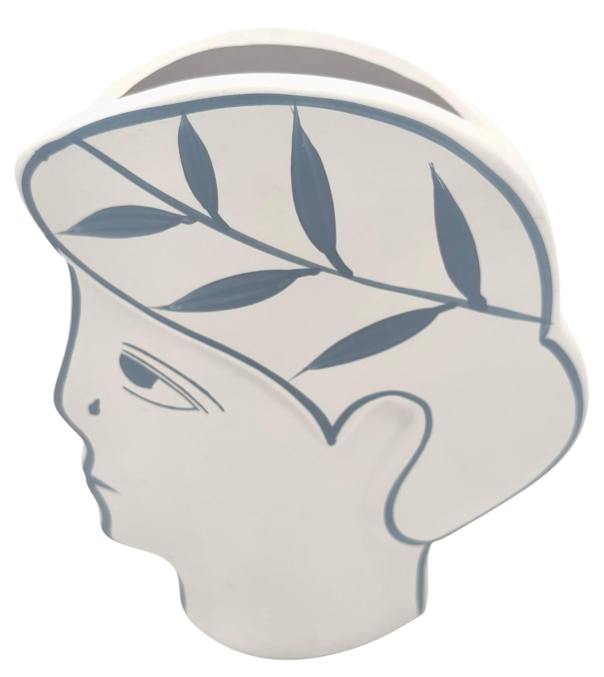 AKDC Clay Flower Vase 15cm*5cm*19cm, Artistic Face - Shaped Planter with Leaf Design, White and Blue - Al Kabayel Discount CentreAKDC Clay Flower Vase 15cm*5cm*19cm, Artistic Face - Shaped Planter with Leaf Design, White and BlueFlower/Plant PotsAKDCAl Kabayel Discount Centre