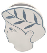 AKDC Clay Flower Vase 15cm*5cm*19cm, Artistic Face - Shaped Planter with Leaf Design, White and Blue - Al Kabayel Discount CentreAKDC Clay Flower Vase 15cm*5cm*19cm, Artistic Face - Shaped Planter with Leaf Design, White and BlueFlower/Plant PotsAKDCAl Kabayel Discount Centre