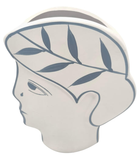 AKDC Clay Flower Vase 15cm*5cm*19cm, Artistic Face - Shaped Planter with Leaf Design, White and Blue - Al Kabayel Discount CentreAKDC Clay Flower Vase 15cm*5cm*19cm, Artistic Face - Shaped Planter with Leaf Design, White and BlueFlower/Plant PotsAKDCAl Kabayel Discount Centre