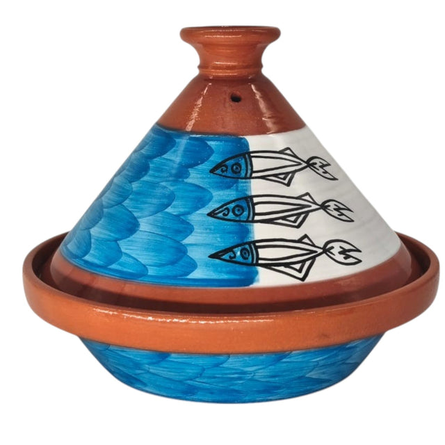 AKDC Clay Tajine With Lid Fish Painting Sardine Blue - 27CM - Al Kabayel Discount CentreAKDC Clay Tajine With Lid Fish Painting Sardine Blue - 27CMCookwareAKDCAl Kabayel Discount Centre
