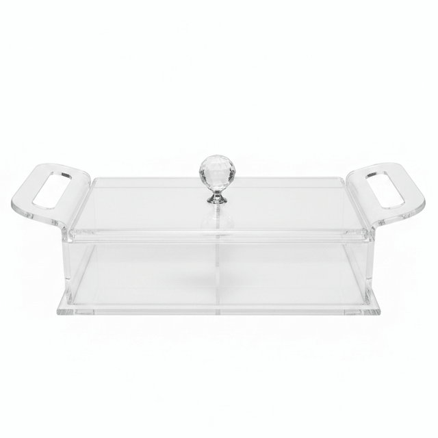 AKDC Clear Acrylic 2 Section Candy Storage Box with Lid Transparent Organizer for Sweets and Snacks 25x13x6 cm - Al Kabayel Discount CentreAKDC Clear Acrylic 2 Section Candy Storage Box with Lid Transparent Organizer for Sweets and Snacks 25x13x6 cmServing TraysAKDCAl Kabayel Discount Centre