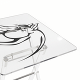 AKDC Clear Acrylic Coffee Table Set Featuring Black Horse Artwork Print Elegant Foldable 4 - Piece Design 50x40x47 cm - Al Kabayel Discount CentreAKDC Clear Acrylic Coffee Table Set Featuring Black Horse Artwork Print Elegant Foldable 4 - Piece Design 50x40x47 cmOrganizers & AccessoriesAKDCAl Kabayel Discount Centre