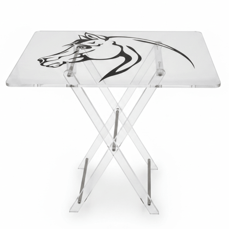 AKDC Clear Acrylic Coffee Table Set Featuring Black Horse Artwork Print Elegant Foldable 4 - Piece Design 50x40x47 cm - Al Kabayel Discount CentreAKDC Clear Acrylic Coffee Table Set Featuring Black Horse Artwork Print Elegant Foldable 4 - Piece Design 50x40x47 cmOrganizers & AccessoriesAKDCAl Kabayel Discount Centre