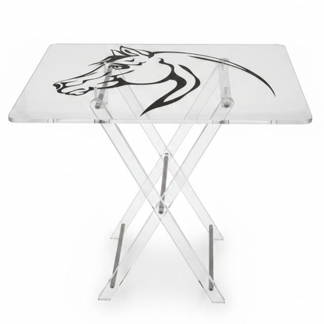 AKDC Clear Acrylic Coffee Table Set Featuring Black Horse Artwork Print Elegant Foldable 4 - Piece Design 50x40x47 cm - Al Kabayel Discount CentreAKDC Clear Acrylic Coffee Table Set Featuring Black Horse Artwork Print Elegant Foldable 4 - Piece Design 50x40x47 cmOrganizers & AccessoriesAKDCAl Kabayel Discount Centre