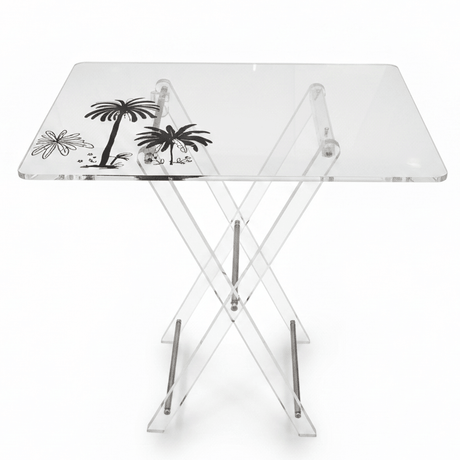 AKDC Clear Acrylic Folding Table Set with Black Palm Tree Print Design Decorative 4 - Piece Living Room Furniture 50x40x47 cm - Al Kabayel Discount CentreAKDC Clear Acrylic Folding Table Set with Black Palm Tree Print Design Decorative 4 - Piece Living Room Furniture 50x40x47 cmOrganizers & AccessoriesAKDCAl Kabayel Discount Centre