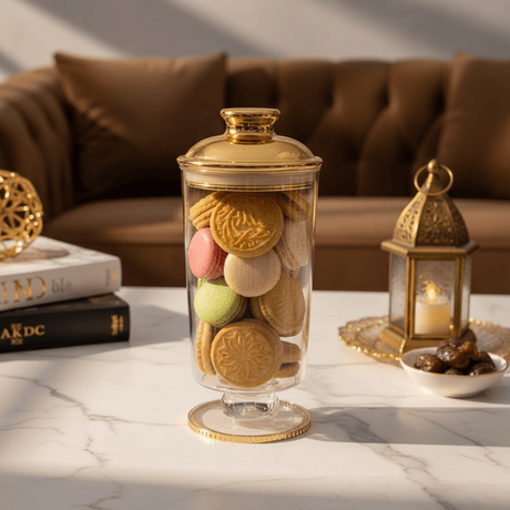 AKDC Clear Acrylic Footed Storage Canister with Premium Gold Lid Stylish Kitchen Organizer 20 × 10 cm - Al Kabayel Discount CentreAKDC Clear Acrylic Footed Storage Canister with Premium Gold Lid Stylish Kitchen Organizer 20 × 10 cmJars & Food SaversAKDCAl Kabayel Discount Centre