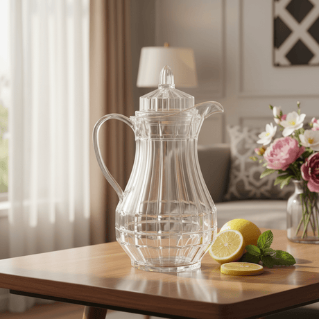 AKDC Clear Acrylic Serving Jug with Lid Spill Resistant Water Juice Pitcher for Home and Outdoor Use 25 × 14 cm - Al Kabayel Discount CentreAKDC Clear Acrylic Serving Jug with Lid Spill Resistant Water Juice Pitcher for Home and Outdoor Use 25 × 14 cmJugsAKDCAl Kabayel Discount Centre