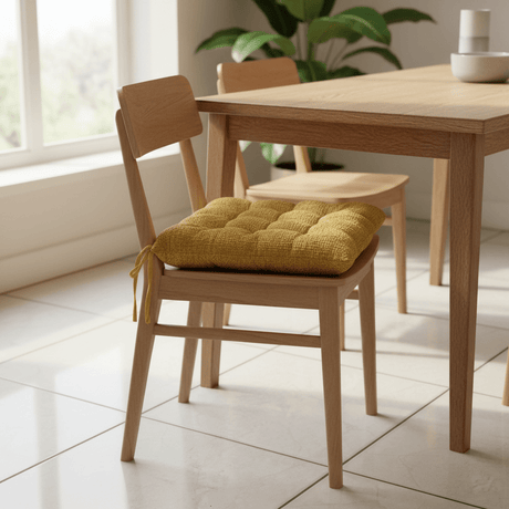 AKDC Cloth Mustard Yellow Square Seat Cushion with Ties Bright Decorative Chair Pad for Home Dining and Office Use 40 cm - Al Kabayel Discount CentreAKDC Cloth Mustard Yellow Square Seat Cushion with Ties Bright Decorative Chair Pad for Home Dining and Office Use 40 cmFloor Pillows & CushionsAKDCAl Kabayel Discount Centre