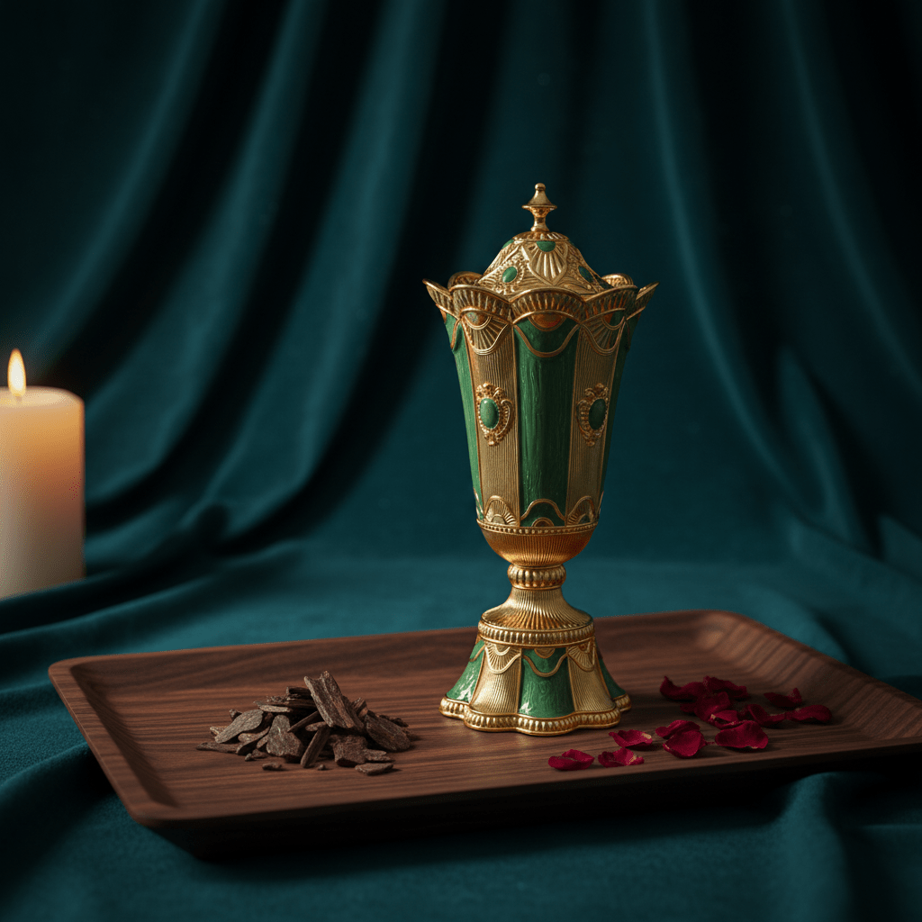 AKDC Compact Green & Gold Incense Burner – Decorative Bakhoor Burner for Home 20 cm - Al Kabayel Discount CentreAKDC Compact Green & Gold Incense Burner – Decorative Bakhoor Burner for Home 20 cmIncense BurnerAKDCAl Kabayel Discount Centre