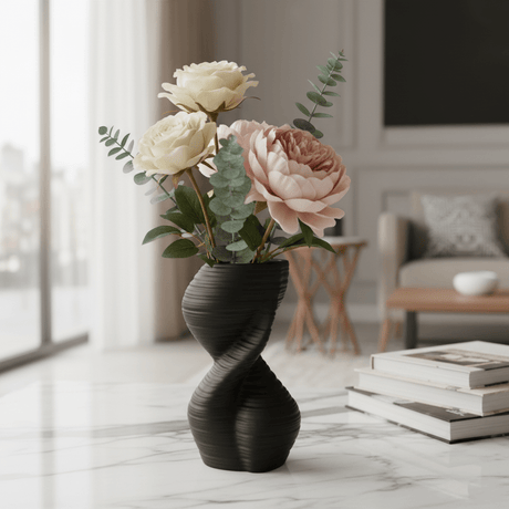 AKDC Contemporary Ceramic Decorative Vase – Bold Black Finish with Unique Sculptural Design, 20 × 10 cm - Al Kabayel Discount CentreAKDC Contemporary Ceramic Decorative Vase – Bold Black Finish with Unique Sculptural Design, 20 × 10 cmFlower/Plant PotsAKDCAl Kabayel Discount Centre