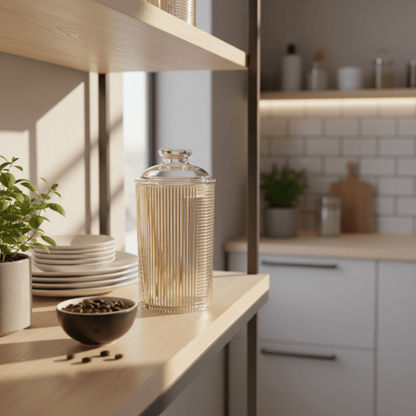 AKDC Contemporary Round Airtight Acrylic Storage Canister – Transparent Body with Unique Modern Design, Premium Kitchen Jar, 1000 ml - Al Kabayel Discount CentreAKDC Contemporary Round Airtight Acrylic Storage Canister – Transparent Body with Unique Modern Design, Premium Kitchen Jar, 1000 mlJars & Food SaversAKDCAl Kabayel Discount Centre