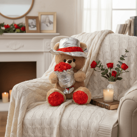 AKDC Cream Color Teddy Bear Soft Plush Toy with Decorative Flower Bouquet – 40 cm Gift Stuffed Animal - Al Kabayel Discount CentreAKDC Cream Color Teddy Bear Soft Plush Toy with Decorative Flower Bouquet – 40 cm Gift Stuffed AnimalToysAKDCAl Kabayel Discount Centre