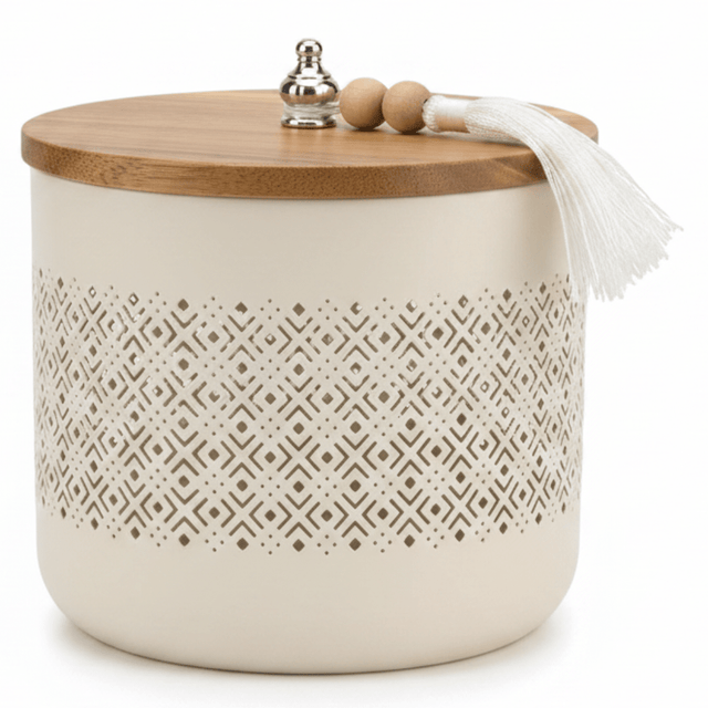 AKDC Cream Metal Candy Storage Jar with Wooden Lid – Elegant Kitchen Organizer for Sweets & Snacks – 18 × 17 cm - Al Kabayel Discount CentreAKDC Cream Metal Candy Storage Jar with Wooden Lid – Elegant Kitchen Organizer for Sweets & Snacks – 18 × 17 cmJars & Food SaversAKDCAl Kabayel Discount Centre