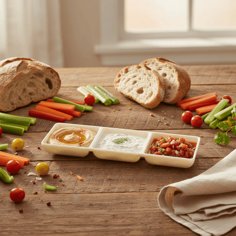 AKDC Cream Speckled Melamine Rectangle 3 Portion Sauce Bowl 3.5 Inch Triple Section Dip Tray for Condiments - Al Kabayel Discount CentreAKDC Cream Speckled Melamine Rectangle 3 Portion Sauce Bowl 3.5 Inch Triple Section Dip Tray for CondimentsBowlsAKDCAl Kabayel Discount Centre