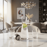 AKDC Crystal - Clear Glass Carafe Bottle with Stainless Steel Stopper — Elegant Hourglass Design, 1 Litre - Al Kabayel Discount CentreAKDC Crystal - Clear Glass Carafe Bottle with Stainless Steel Stopper — Elegant Hourglass Design, 1 LitreJugsAKDCAl Kabayel Discount Centre