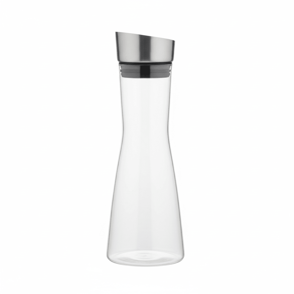 AKDC Crystal - Clear Glass Carafe Bottle with Stainless Steel Stopper — Elegant Hourglass Design, 1 Litre - Al Kabayel Discount CentreAKDC Crystal - Clear Glass Carafe Bottle with Stainless Steel Stopper — Elegant Hourglass Design, 1 LitreJugsAKDCAl Kabayel Discount Centre