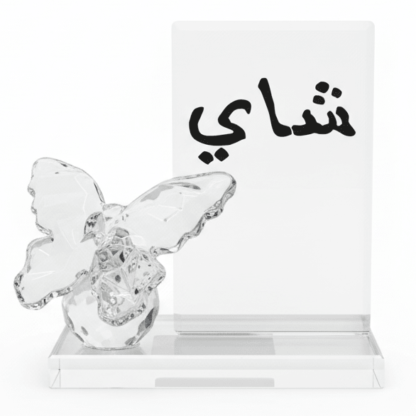 AKDC Crystal Glass Decorative Piece 12 cm – “Tea” Arabic Calligraphy Home Ornament - Al Kabayel Discount CentreAKDC Crystal Glass Decorative Piece 12 cm – “Tea” Arabic Calligraphy Home OrnamentHome Décor AccentsAKDCAl Kabayel Discount Centre