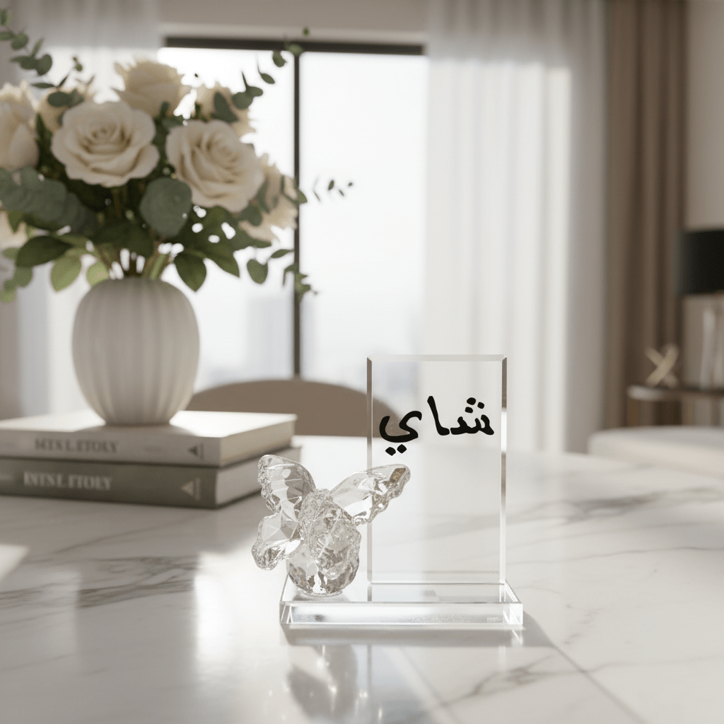 AKDC Crystal Glass Decorative Piece 12 cm – “Tea” Arabic Calligraphy Home Ornament - Al Kabayel Discount CentreAKDC Crystal Glass Decorative Piece 12 cm – “Tea” Arabic Calligraphy Home OrnamentHome Décor AccentsAKDCAl Kabayel Discount Centre