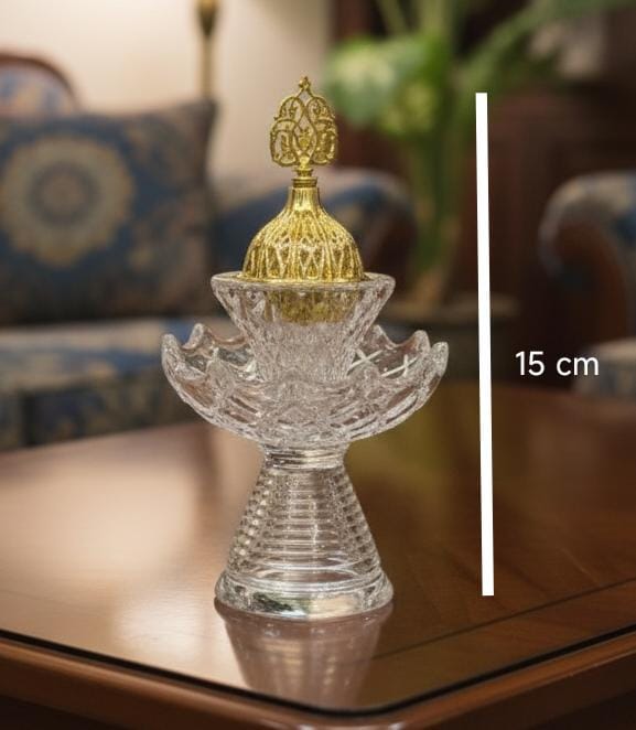 AKDC Crystal Incense Burner 15cm with Gold Touch – Elegant Decorative Burner for Home, Office & Prayer Space, Premium Crystal Aroma Holder for Fragrance & Style - Al Kabayel Discount CentreAKDC Crystal Incense Burner 15cm with Gold Touch – Elegant Decorative Burner for Home, Office & Prayer Space, Premium Crystal Aroma Holder for Fragrance & StyleHome Décor AccentsAKDCAl Kabayel Discount Centre