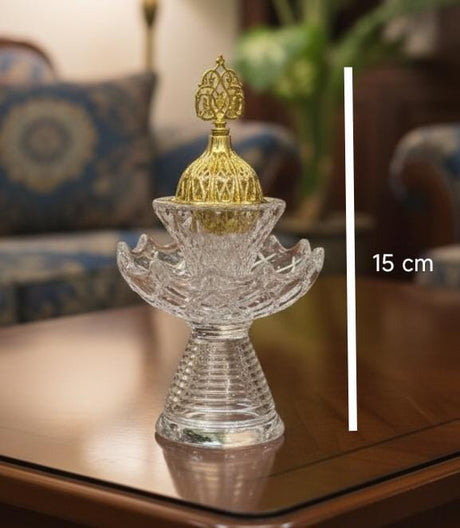 AKDC Crystal Incense Burner 15cm with Gold Touch – Elegant Decorative Burner for Home, Office & Prayer Space, Premium Crystal Aroma Holder for Fragrance & Style - Al Kabayel Discount CentreAKDC Crystal Incense Burner 15cm with Gold Touch – Elegant Decorative Burner for Home, Office & Prayer Space, Premium Crystal Aroma Holder for Fragrance & StyleHome Décor AccentsAKDCAl Kabayel Discount Centre
