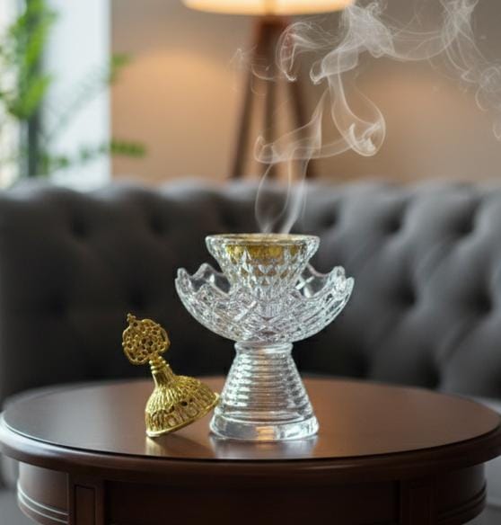 AKDC Crystal Incense Burner 15cm with Gold Touch – Elegant Decorative Burner for Home, Office & Prayer Space, Premium Crystal Aroma Holder for Fragrance & Style - Al Kabayel Discount CentreAKDC Crystal Incense Burner 15cm with Gold Touch – Elegant Decorative Burner for Home, Office & Prayer Space, Premium Crystal Aroma Holder for Fragrance & StyleHome Décor AccentsAKDCAl Kabayel Discount Centre