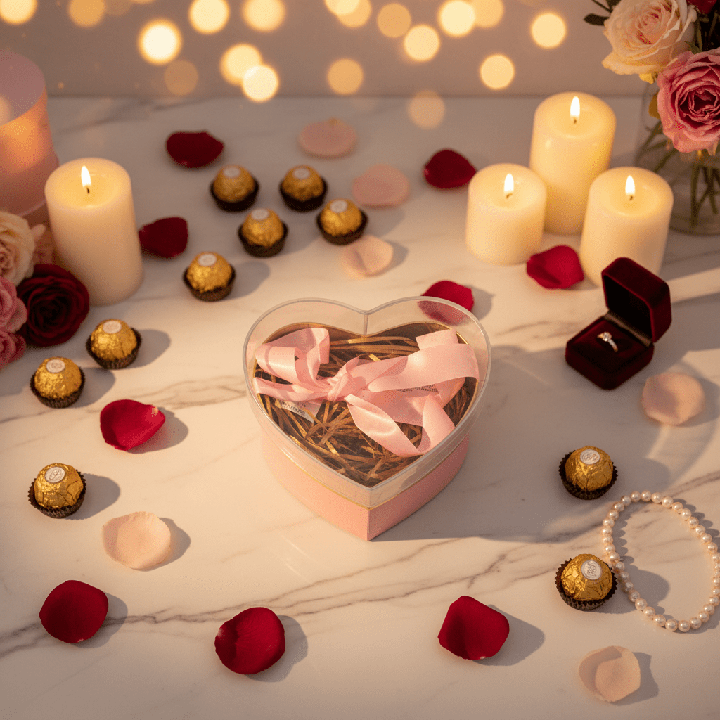 AKDC Cute Pink Heart - Shaped Cardboard Gift Box with Clear Plastic Lid & Ribbon Ties for Chocolates, Jewelry & Valentine Gifts – 11×11 cm - Al Kabayel Discount CentreAKDC Cute Pink Heart - Shaped Cardboard Gift Box with Clear Plastic Lid & Ribbon Ties for Chocolates, Jewelry & Valentine Gifts – 11×11 cmPacking & Wrapping SuppliesAKDCAl Kabayel Discount Centre