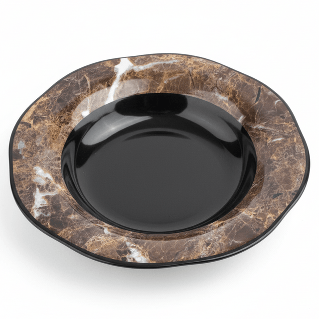 AKDC Dark Brown Melamine Soup Plate with Black Edge, Deep Round Plate for Soups & Curries – 9.25 Inch - Al Kabayel Discount CentreAKDC Dark Brown Melamine Soup Plate with Black Edge, Deep Round Plate for Soups & Curries – 9.25 InchPlatesAKDCAl Kabayel Discount Centre