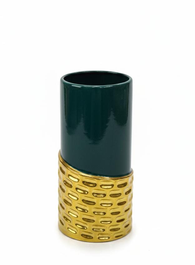 AKDC Dark Green Glass Vase with Gold Detailing – Premium Luxury Home Decor – 26×15 cm - Al Kabayel Discount CentreAKDC Dark Green Glass Vase with Gold Detailing – Premium Luxury Home Decor – 26×15 cmFlower/Plant PotsAKDCAl Kabayel Discount Centre
