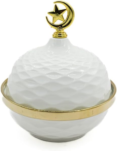 AKDC Dates Bowl With Lid Round White/Golden 26X49X49 Cm White/Gold - Al Kabayel Discount CentreAKDC Dates Bowl With Lid Round White/Golden 26X49X49 Cm White/GoldBowlsAKDCAl Kabayel Discount Centre