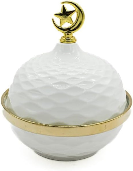AKDC Dates Bowl With Lid Round White/Golden 26X49X49 Cm White/Gold - Al Kabayel Discount CentreAKDC Dates Bowl With Lid Round White/Golden 26X49X49 Cm White/GoldBowlsAKDCAl Kabayel Discount Centre