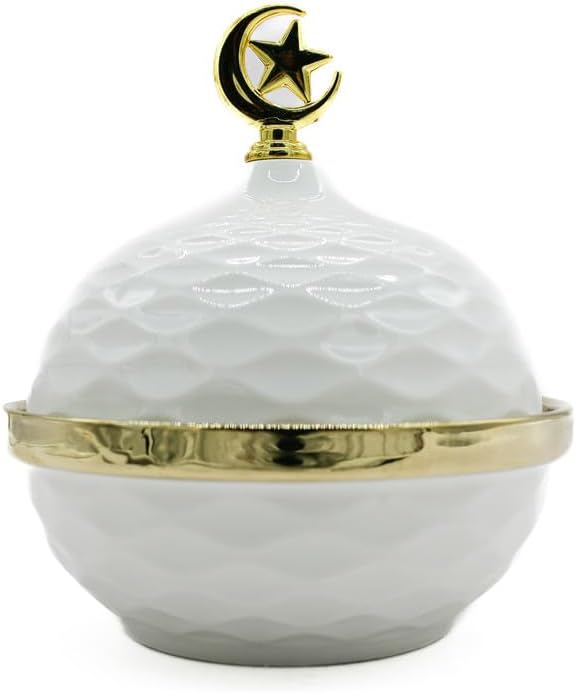 AKDC Dates Bowl With Lid Round White/Golden 26X49X49 Cm White/Gold - Al Kabayel Discount CentreAKDC Dates Bowl With Lid Round White/Golden 26X49X49 Cm White/GoldBowlsAKDCAl Kabayel Discount Centre