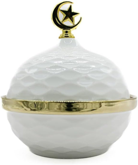 AKDC Dates Bowl With Lid Round White/Golden 26X49X49 Cm White/Gold - Al Kabayel Discount CentreAKDC Dates Bowl With Lid Round White/Golden 26X49X49 Cm White/GoldBowlsAKDCAl Kabayel Discount Centre
