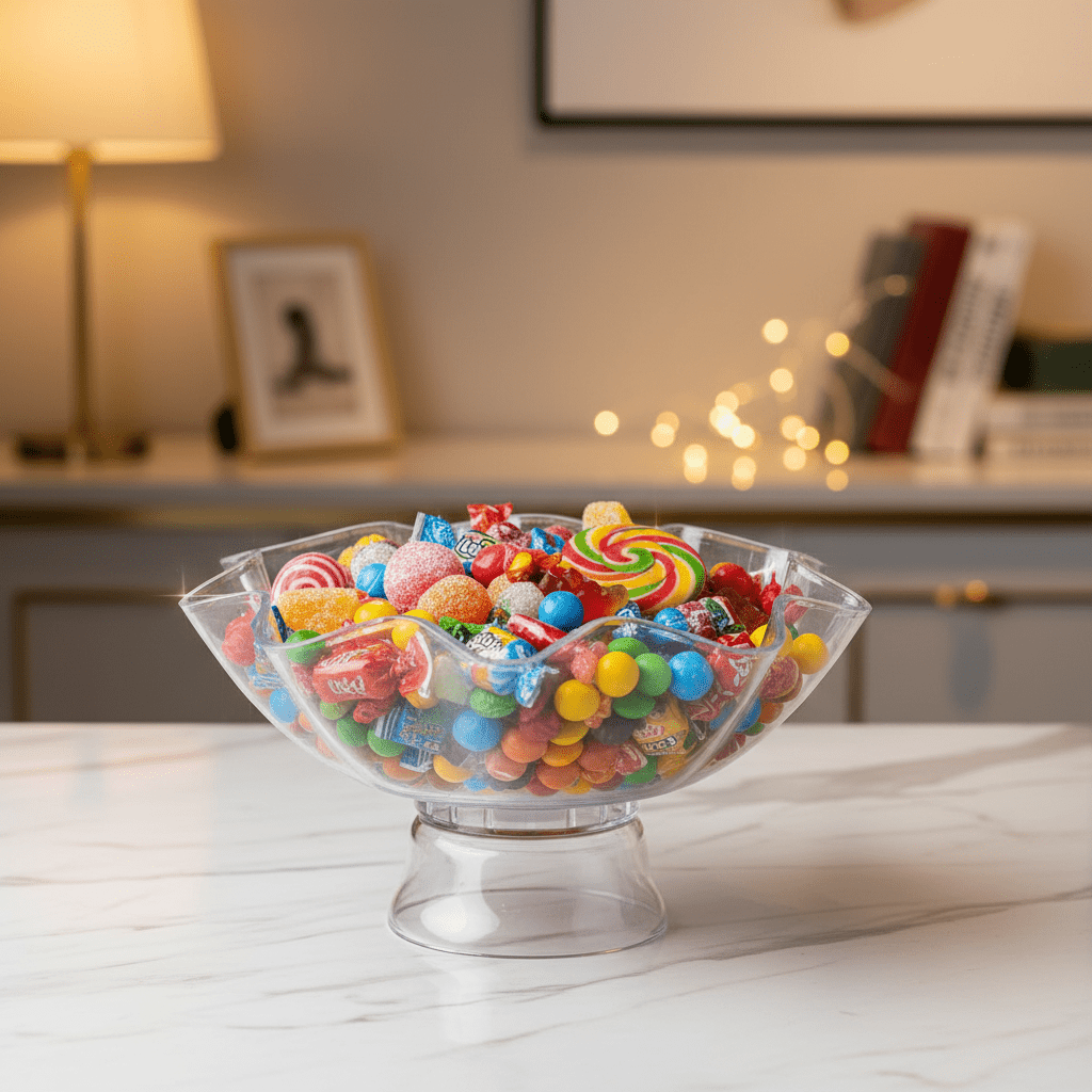 AKDC Decorative Acrylic Footed Candy Bowl, Clear Elegant Serving Bowl for Sweets & Snacks – 28 × 13 cm - Al Kabayel Discount CentreAKDC Decorative Acrylic Footed Candy Bowl, Clear Elegant Serving Bowl for Sweets & Snacks – 28 × 13 cmBowlsAKDCAl Kabayel Discount Centre