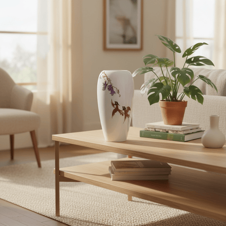 AKDC Decorative Fibre Floor Vase – Elegant White Finish with Artistic Birds Artwork, 26 cm - Al Kabayel Discount CentreAKDC Decorative Fibre Floor Vase – Elegant White Finish with Artistic Birds Artwork, 26 cmFlower/Plant PotsAKDCAl Kabayel Discount Centre