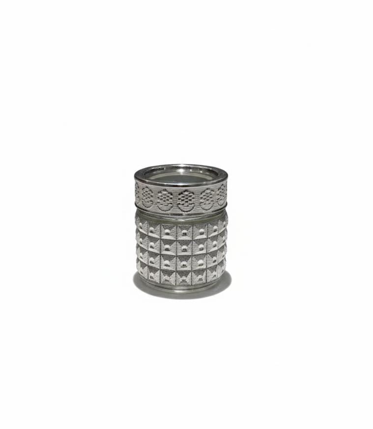 AKDC Decorative Glass Bottle – 6×5 cm Compact Silver Finish Bottle, Ideal for Storage or Home Décor Accent - Al Kabayel Discount CentreAKDC Decorative Glass Bottle – 6×5 cm Compact Silver Finish Bottle, Ideal for Storage or Home Décor AccentJars & Food SaversAKDCAl Kabayel Discount Centre