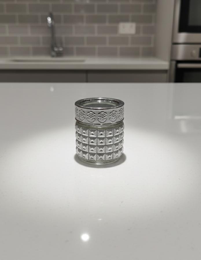 AKDC Decorative Glass Bottle – 6×5 cm Compact Silver Finish Bottle, Ideal for Storage or Home Décor Accent - Al Kabayel Discount CentreAKDC Decorative Glass Bottle – 6×5 cm Compact Silver Finish Bottle, Ideal for Storage or Home Décor AccentJars & Food SaversAKDCAl Kabayel Discount Centre