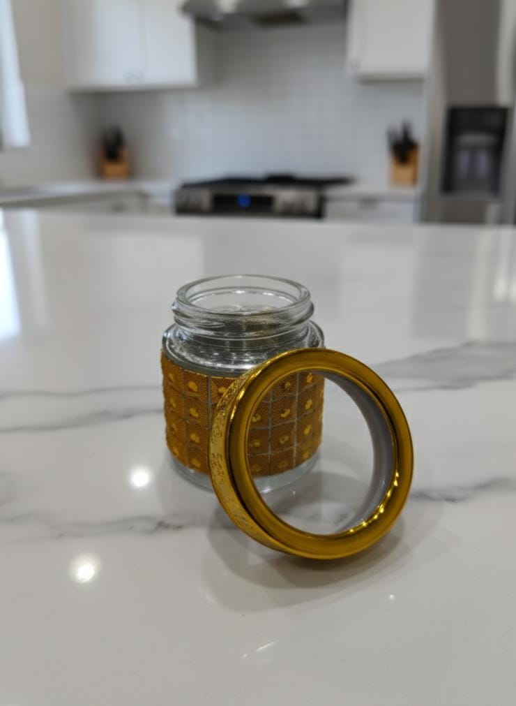 AKDC Decorative Glass Bottle – 6×5 cm Gold Finish, Elegant Mini Bottle for Décor & Display Purposes - Al Kabayel Discount CentreAKDC Decorative Glass Bottle – 6×5 cm Gold Finish, Elegant Mini Bottle for Décor & Display PurposesJars & Food SaversAKDCAl Kabayel Discount Centre