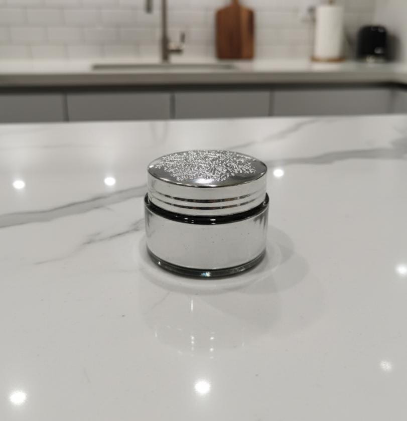 AKDC Decorative Glass Bottle – 6×7 cm Silver Finish, Perfect for Decorative Storage & Tabletop Displays - Al Kabayel Discount CentreAKDC Decorative Glass Bottle – 6×7 cm Silver Finish, Perfect for Decorative Storage & Tabletop DisplaysJars & Food SaversAKDCAl Kabayel Discount Centre