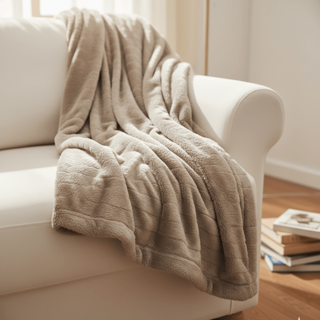 AKDC Decorative Pampon Fibre Throw, Soft Texture & Warmth – 200×150 cm, Light Brown - Al Kabayel Discount CentreAKDC Decorative Pampon Fibre Throw, Soft Texture & Warmth – 200×150 cm, Light BrownBeddingAKDCAl Kabayel Discount Centre