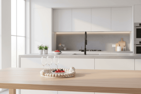 AKDC Decorative Round Glass Serving Tray – White Plaster of Paris Finish with Gold Detailing (25 cm) - Al Kabayel Discount CentreAKDC Decorative Round Glass Serving Tray – White Plaster of Paris Finish with Gold Detailing (25 cm)Serving TraysAKDCAl Kabayel Discount Centre